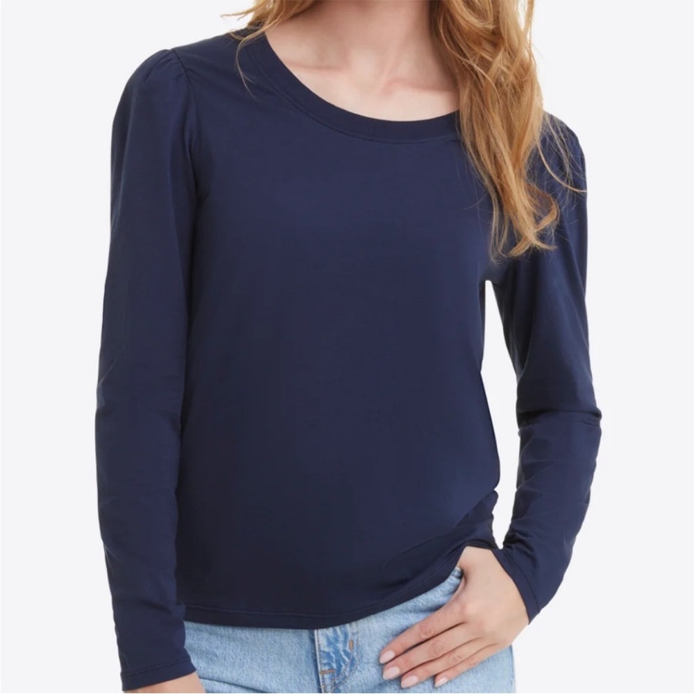 NWT Draper James Elbow Length Easy Knit Cotton Top in Nassau Navy Size Small